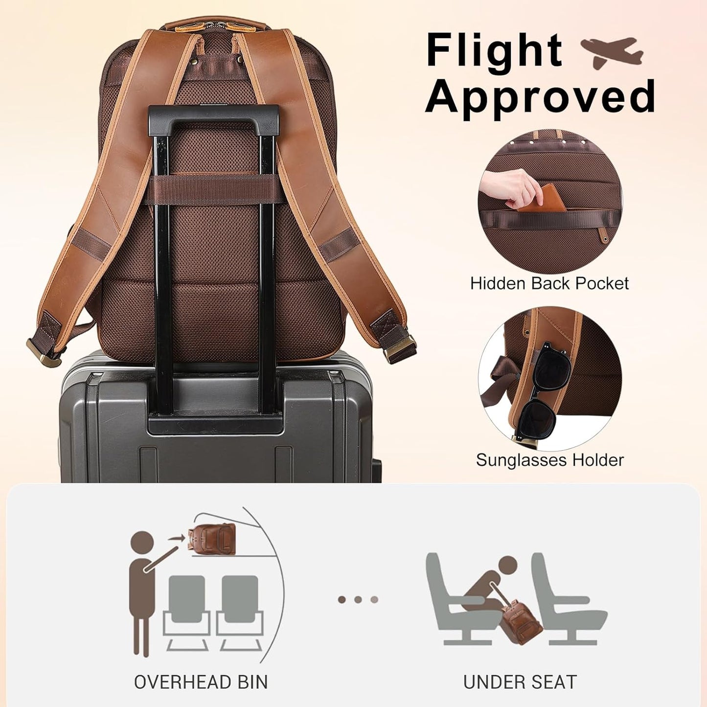 TIDING Brown Leather Travel Backpack for Men, Vintage 16 Inch Laptop Casual Daypack Business Camping Overnight Rucksack