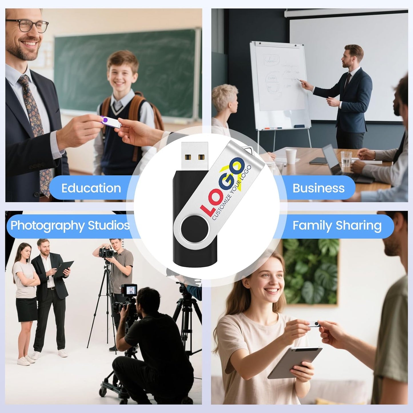 ABLAZE Personalized USB 128GB Flash Drive 10 Pack, USB 2.0 Custom Thumb Drives Personalized Pendrive Memory Stick (Mixcolors)