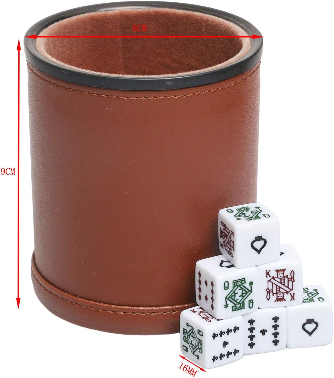 Leatherette Dice Cup with Poker Dice, Felt Lining Quiet Shaker for Playing Yahtzee/Farkle/Liars Dice,