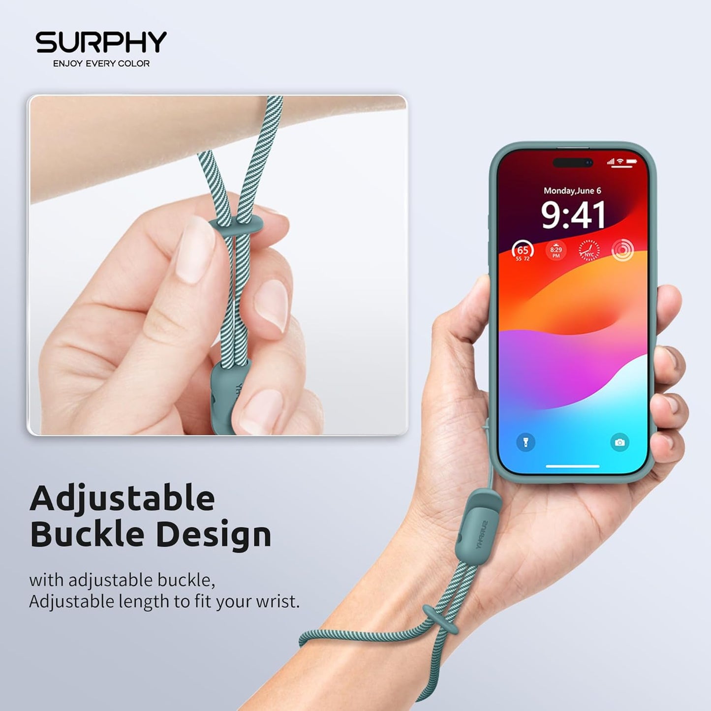 SURPHY 2 Pack Phone Lanyard for Cellphone Case, Phone Wrist Strap for Case, Cellphone Strap with 2-Color Braided, Charm Wrist Lanyard for Women and Men, Green & Gray