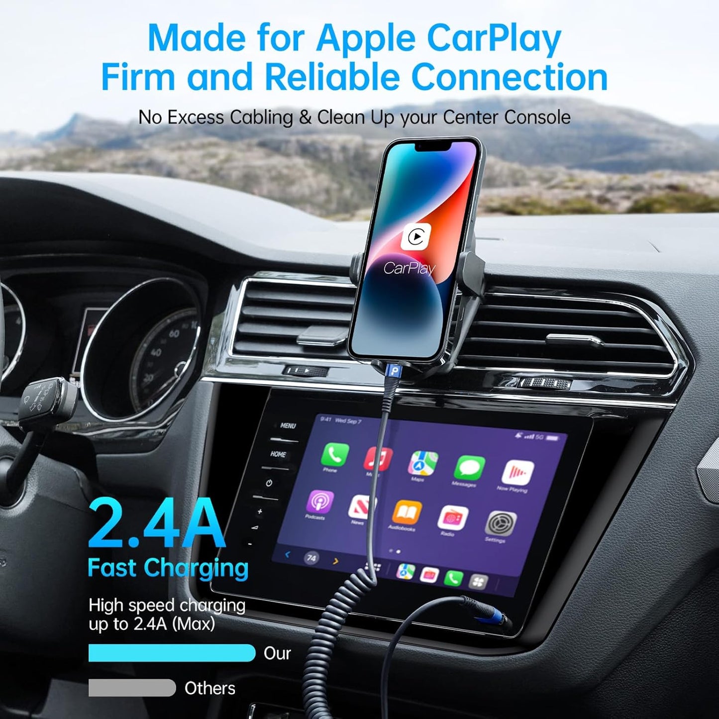 iPhone Charger Cable for Car 3FT, 2Pack Coiled Lightning Cable, [Apple MFi Certified] Retractable Charging Cord Compatible with iPhone 14/13/12/11 Pro Max/XS MAX/XR/XS/8/iPad/iPod/CarPlay-Blue