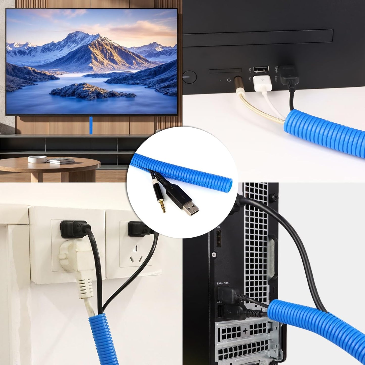 Split Wire Loom Tubing, 10,25ft Cord Protectors from Pets No Chew, Flexible Wire Covers Cord Protectors, Protective Split Cable Sleeve for Automotive Home Industrial Wires(Blue, 0.46inch-25ft)