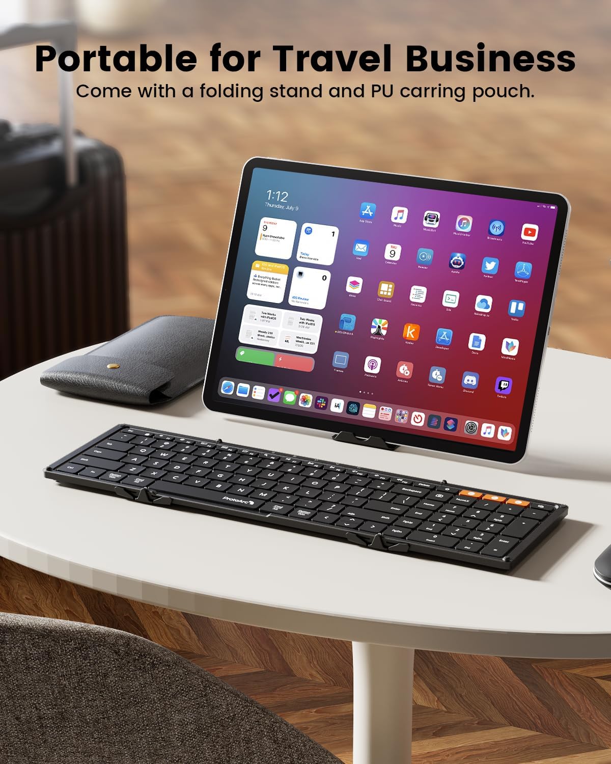 ProtoArc Backlit Foldable Keyboard, XK01 Plus Folding Portable Bluetooth Keyboard for Travel, True Full Size External Wireless Keyboards with Backlight for iPad Tablet Smartphone Laptop - Black