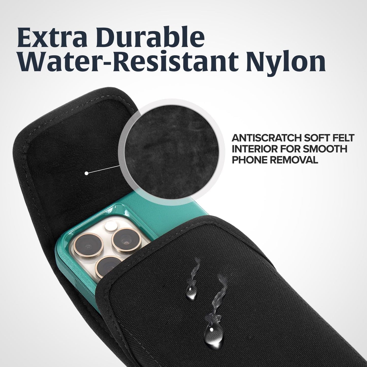 Turtleback Belt Clip for iPhone 16 Pro, 16e, 15 pro 14 Pro 13 Pro -Medium- Fits w/Shockproof Commuter Style Cases - Premium Black Nylon, Vertical Belt Holder, Magnetic Closure, HD Rotating Clip