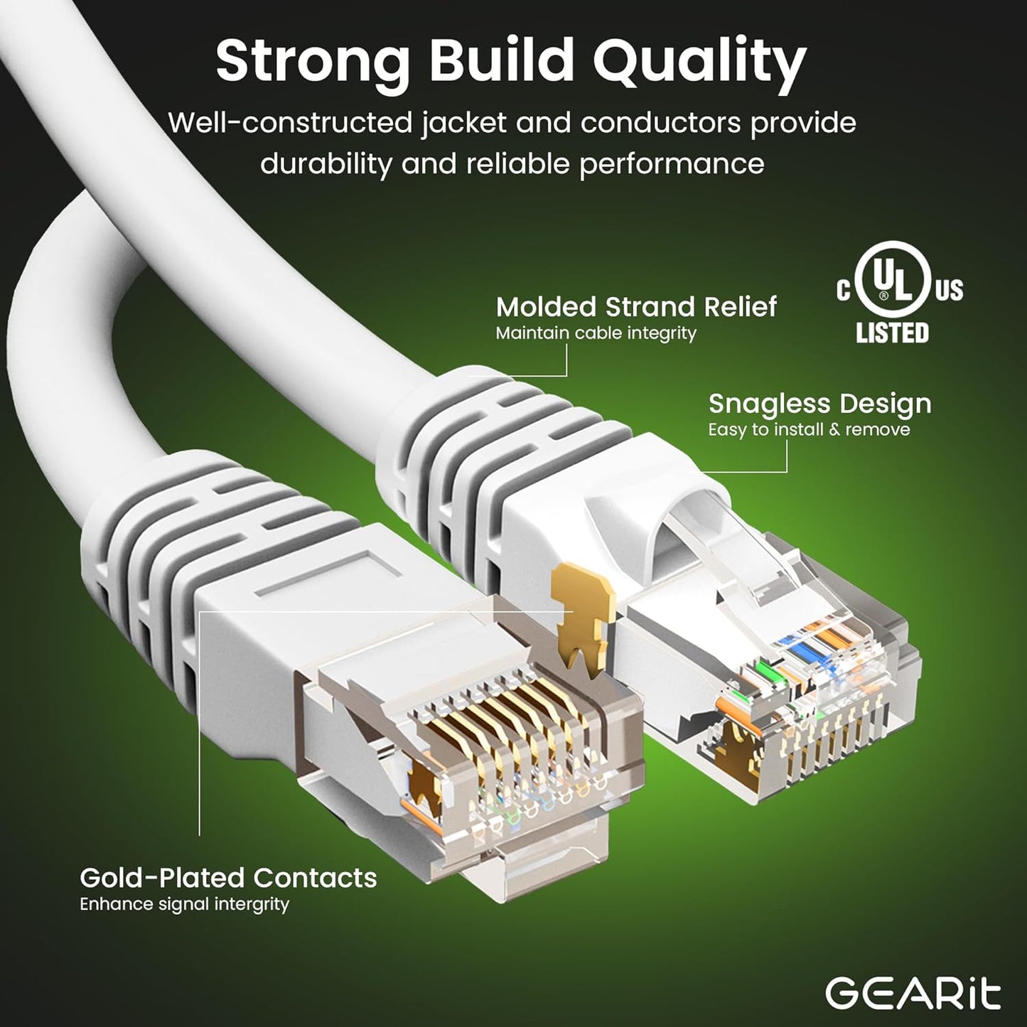 GEARit Cat 6 Ethernet Cable (24-Pack 7 Feet) Cat6 Network Patch, 10Gbps, RJ45, Snagless Cord, Gold-Plated Connectors, Internet for PC, TV, Tablet, Router, Printer, Servers, IT Data Center - White