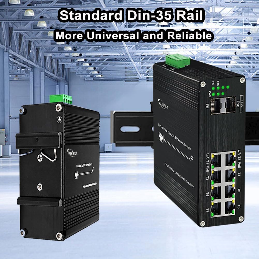 Industrial L2+ Managed 8 Port PoE Ethernet Switch with 2 SFP Slot, Gigabit Networking Switch with IPv4/IPv6 Management and DIP Switch, Supporting Din-Rail