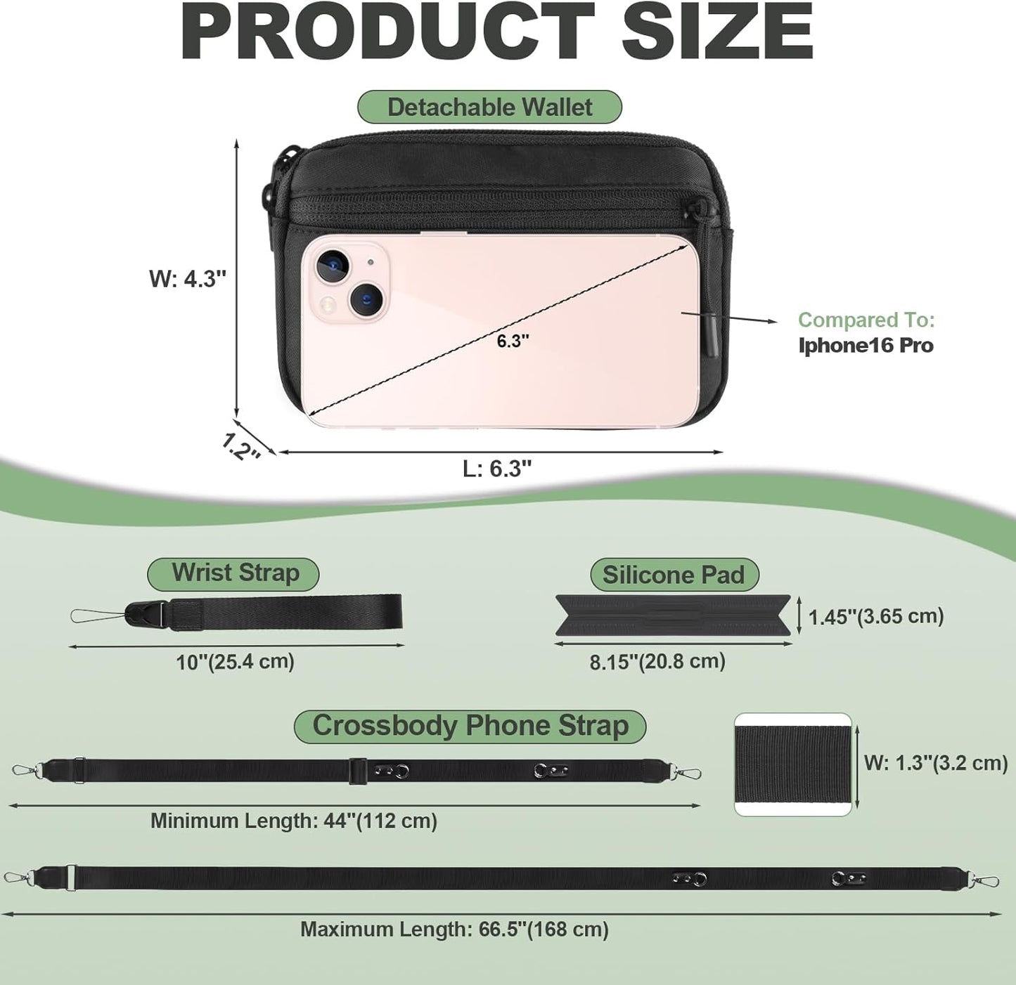 Clip and Go Strap for Phone with Wallet Crossbody, Adjustable Phone Lanyard with Detachable RFID Wristlet Wallet, Universal Phone Strap with 360° Rotatable Phone Tabs for All Phones (Black)