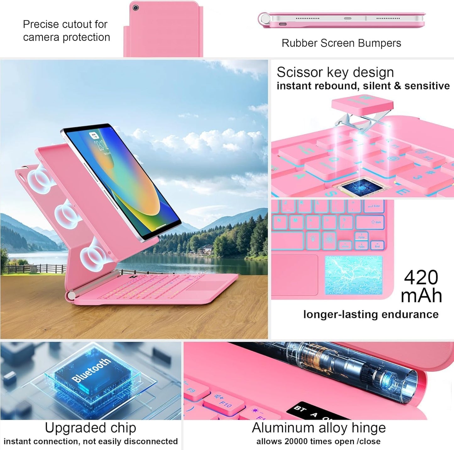 for iPad 9th Generation Case with Keyboard,Magic Style Keyboard Case for iPad 9th/8th/7th Gen 10.2 inch - Floating Cantilever Magnetic (Pink)