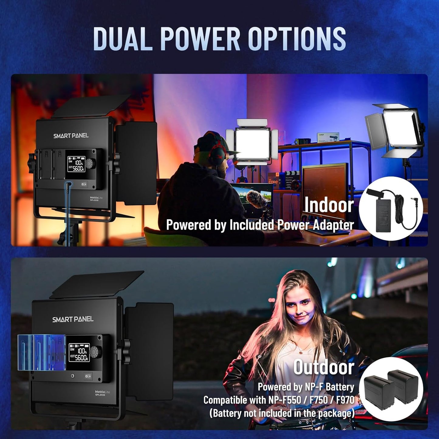 Mettlelite SPL210B Bi Color LED Video Light with APP Control, 3200K-5600K, CRI TLCI 96+, Dimmable Photography Studio Lighting with U Bracket, Barndoor and Carrying case, for Photography/Video/Stream