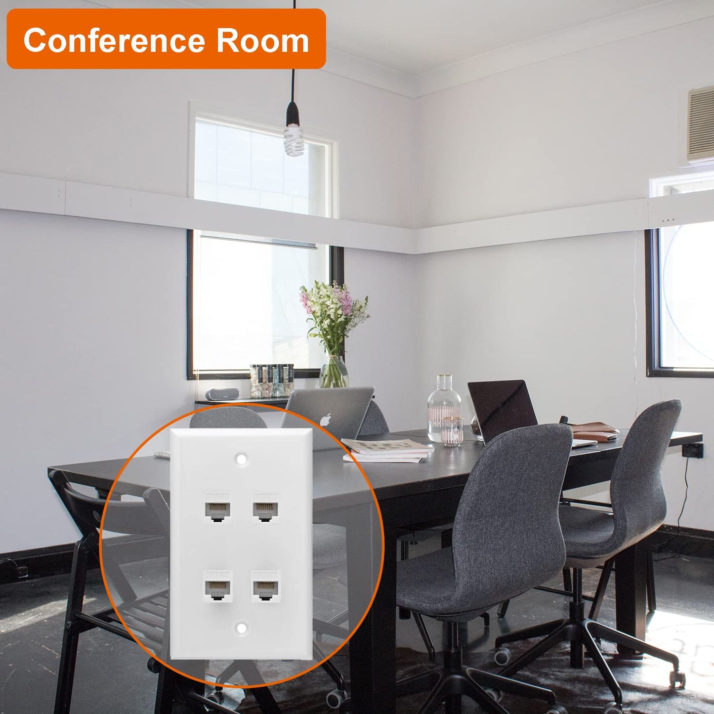 Ethernet Wall Plate, 4 Port Cat6 Female to Female Wall Jack Network RJ45 Keystone Wall Outlet