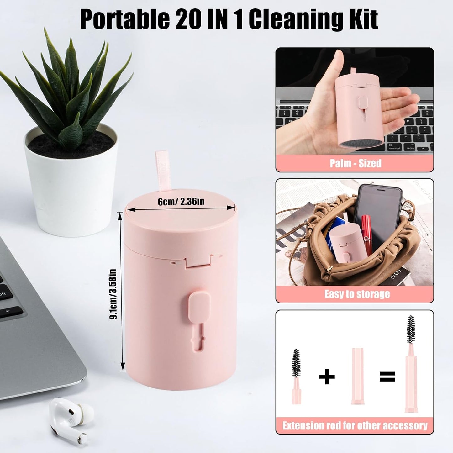 walrfid Laptop Phone Screen Cleaner Kit, Computer Keyboard Brush Cleaning Spray for iPhone AirPods MacBook iPad, 20-in-1 Electronic Device Clean Tool for Camera Earbud Car Screens (Pink)