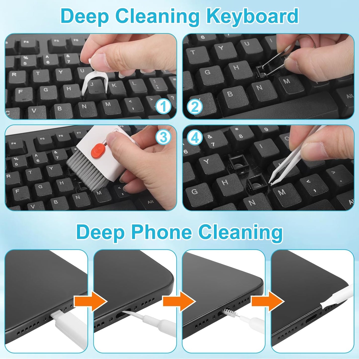 ARVOK Phone and Laptop Cleaning Kit, 32 in 1 Computer Laptop Cleaner Kit, Multi-Function Electronic Cleaner Kit for Earbuds, Cellphones, Keyboard, Screens, Camera Lens, Chargers, Electronics Devices