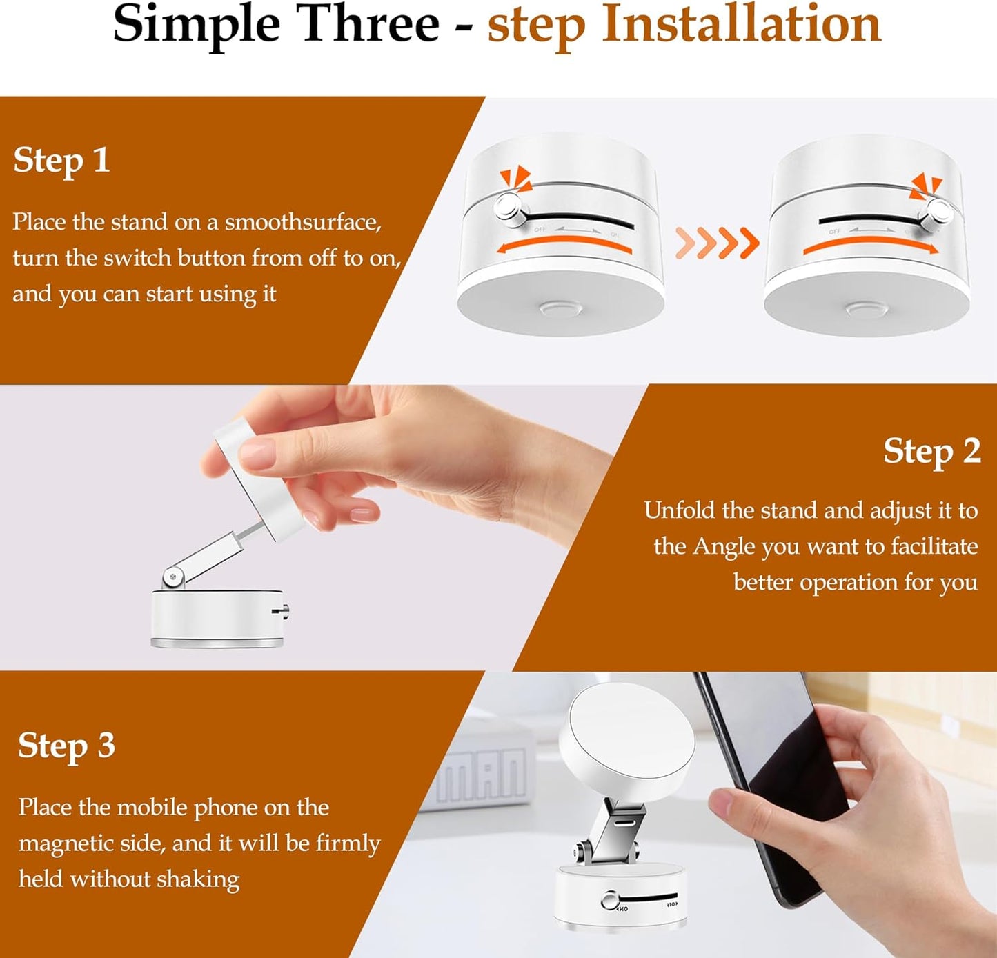 Foldable Vacuum Magnetic Suction Phone Holder,Retractable Magnetic Car Cellphone Holder,Hands-Free Portable Multifunctional Vacuum Suction Phone Mount for Car, Mirror, Gym, Kitchen (White)