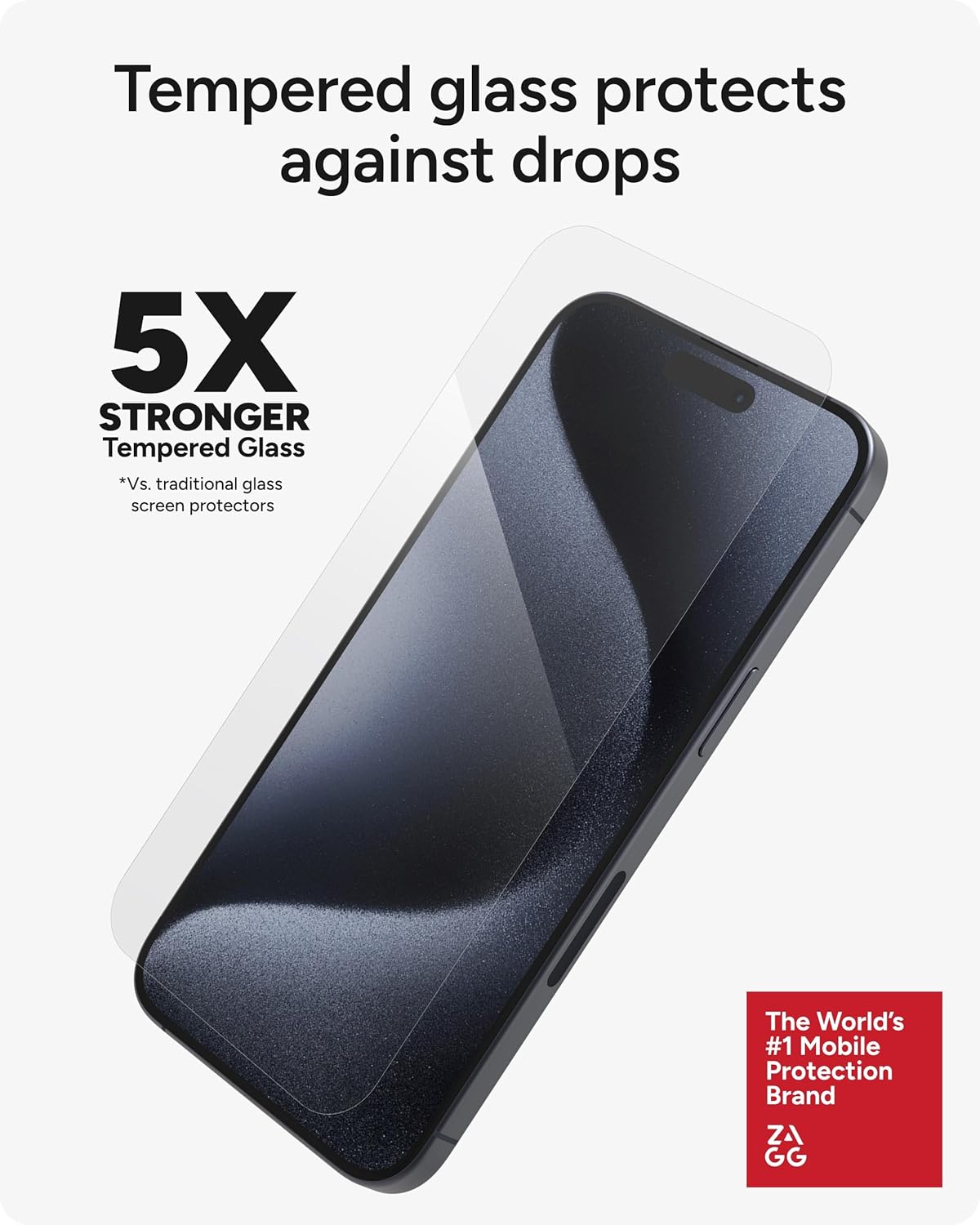 ZAGG InvisibleShield Glass Elite iPhone 15 Pro Max Screen Protector - 5X Stronger with Reinforced Edges, Scratch & Smudge-Resistant Surface, Easy to Install