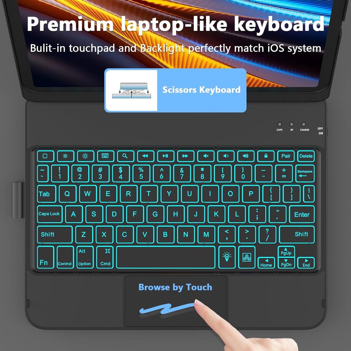 HOTLIFE for iPad A16 11th Generation/10th Generation Case with Keyboard,Touch Keyboard for iPad 11" /10th Gen 10.9 inch 2022-10 Color Backlight, 360° Rotatable Protective Cover (Black)