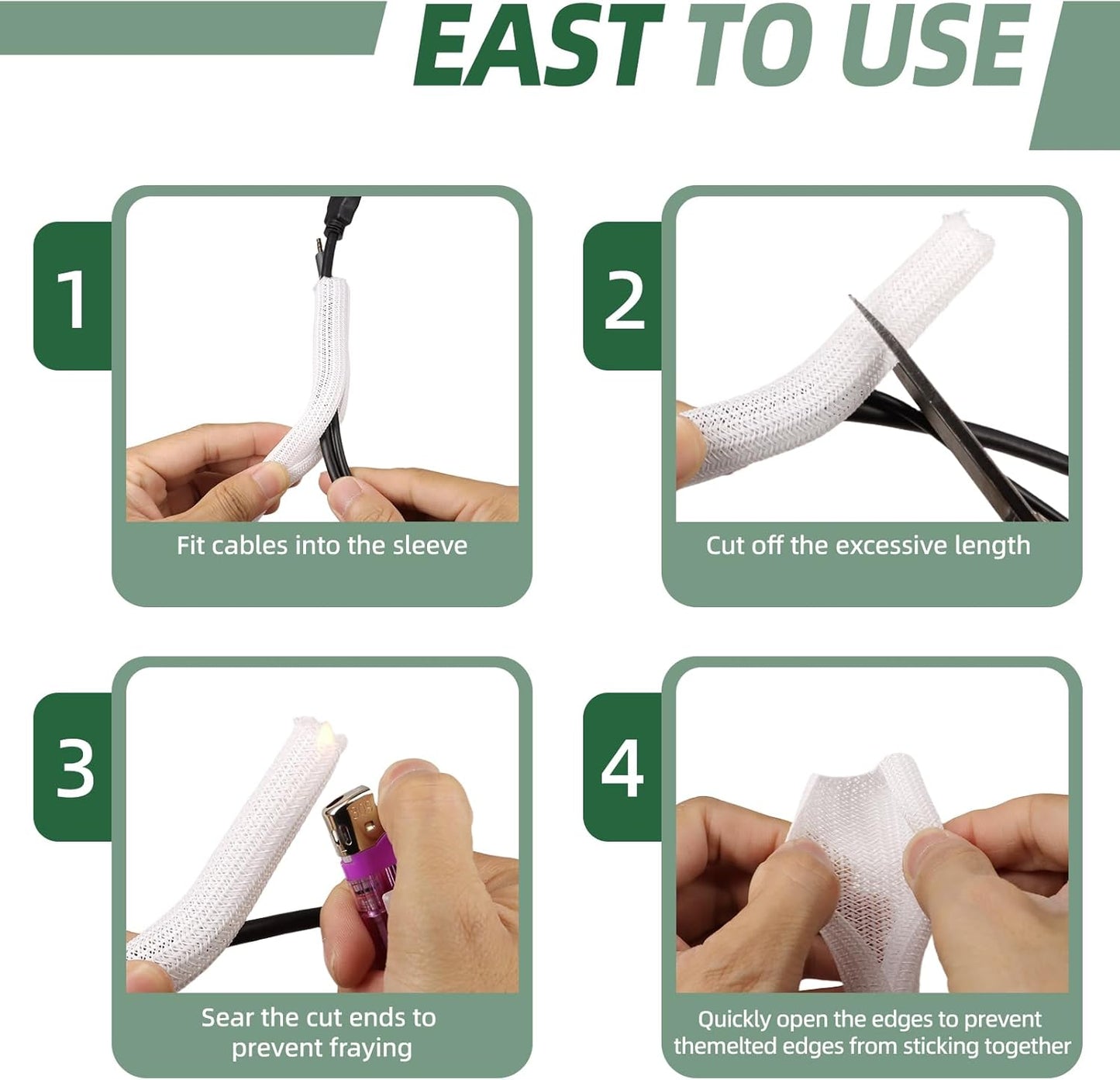 Split Wire Loom Tubing, Cable Protector Sleeve, Braided Cable Management for TV/Computer/Home Theater/Engine Bay, Cord Protectors from Pets No Chew (White, 3/8"-25ft)