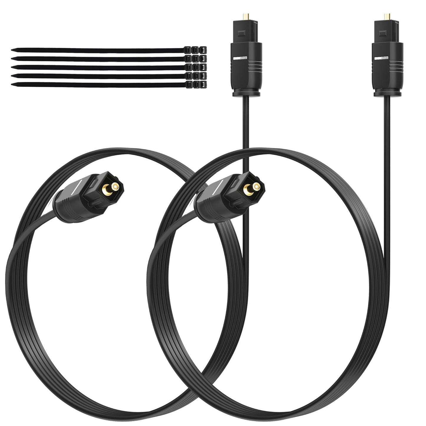 Adoreen Ultra-Thin Slim Digital Optical Audio Cable 8 FT/2 Pack, Fiber Optic Toslink SPDIF Cord Gold-Plated High-Speed Flexible & Durable for TV Soundbar Home Theater Game Console PS4 Xbox +Ties