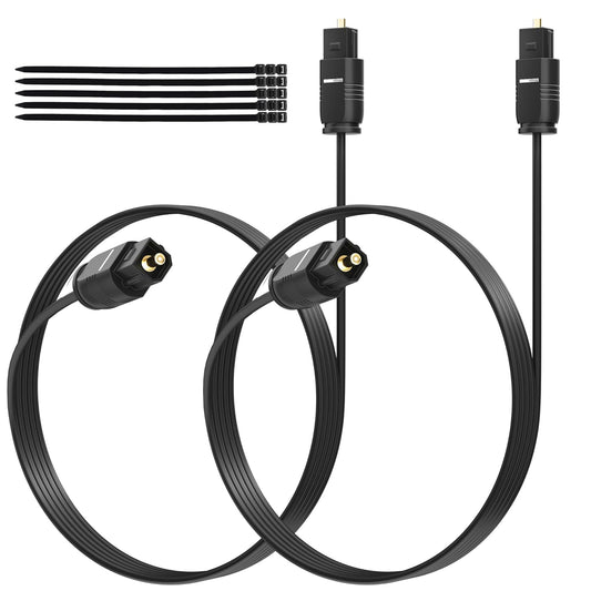 Adoreen Ultra-Thin Slim Digital Optical Audio Cable 8 FT/2 Pack, Fiber Optic Toslink SPDIF Cord Gold-Plated High-Speed Flexible & Durable for TV Soundbar Home Theater Game Console PS4 Xbox +Ties