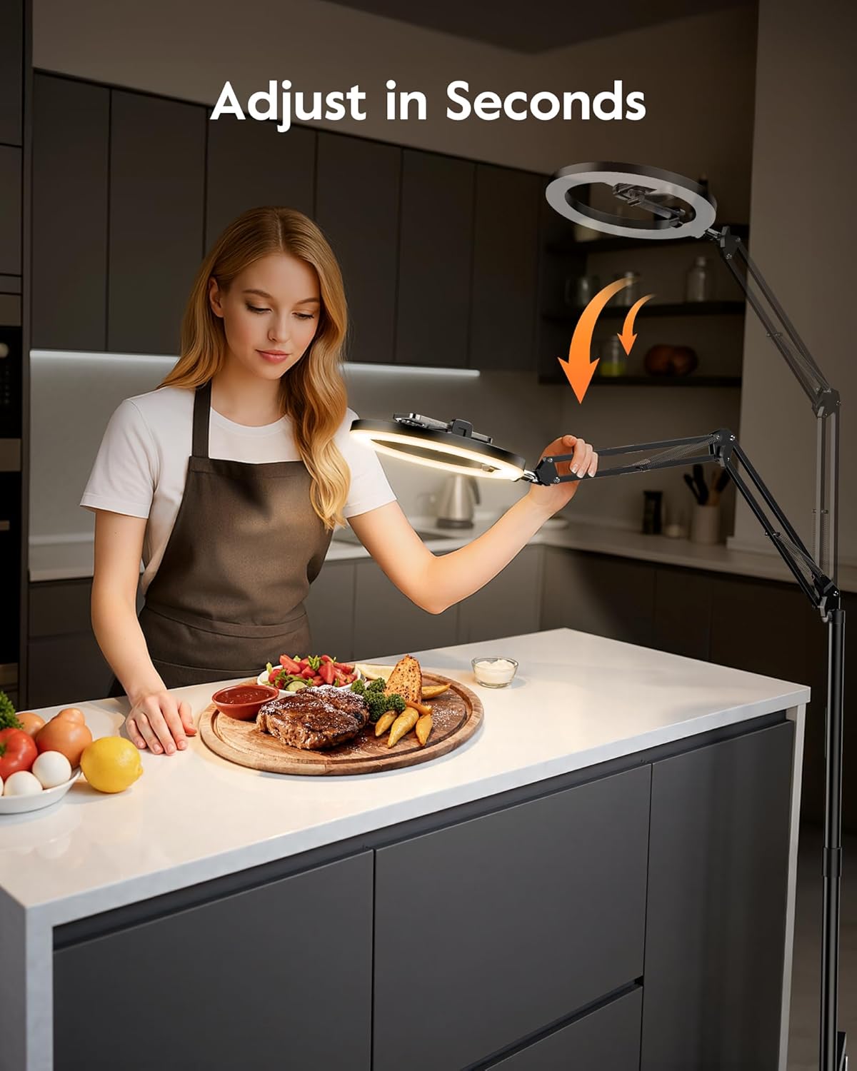 LUXSURE Ring Light Tripod for iPhone with Light,71" Overhead Camera Mount with Phone Holder,Adjustable Ring Light with Stand and iPhone Tripod for Video Recording,Cooking,Painting,TikTok,YouTube