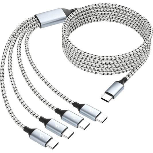 USB C Multi Charging Cable, Dual Type C Cable 1Pack 5FT, USB C Splitter with 4 Type-C Connectors,4 in 1 Multiple Nylon Braided Cable Compatible with iPhone 15 Pro Max/Samsung Galaxy/Tablets/Google.