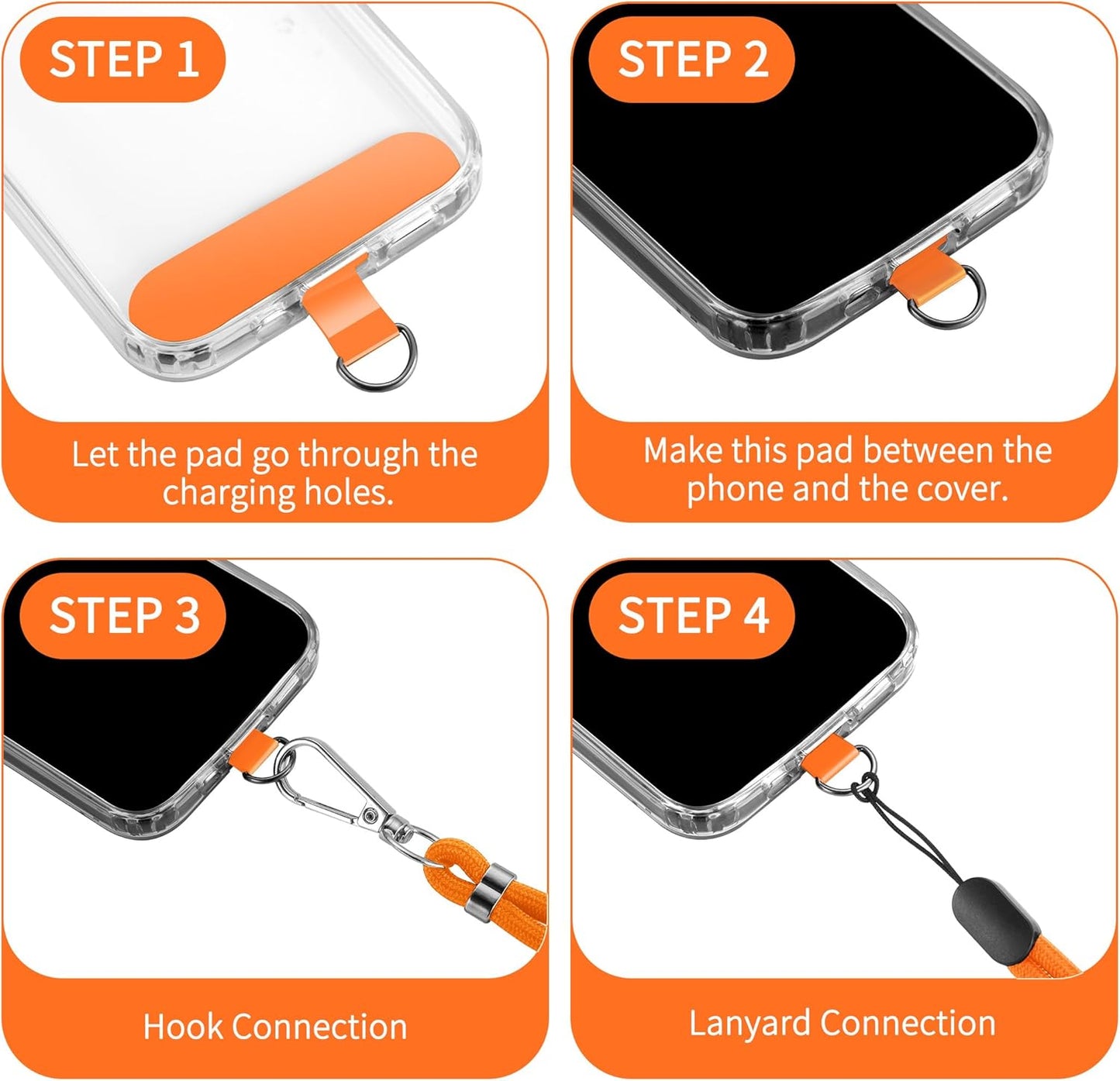 CACOE Cell Phone Lanyard Universal Crossbody Multifuctional Lanyard Compatible with Most Smartphones (Orange, 30"（Neck Strap×1）+8"（Wrist Strap×1）)