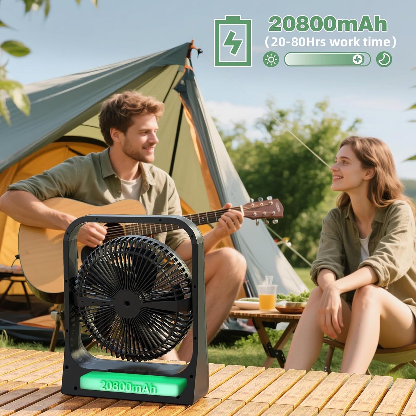 8-inch USB Portable Fan - 20800mAh Rechargeable Battery Operated Fan (80Hrs work time) - Personal Desk Fans - Battery Powered Fans use for Bedroom, Desktop, Table, Office, Camping, and Outdoor