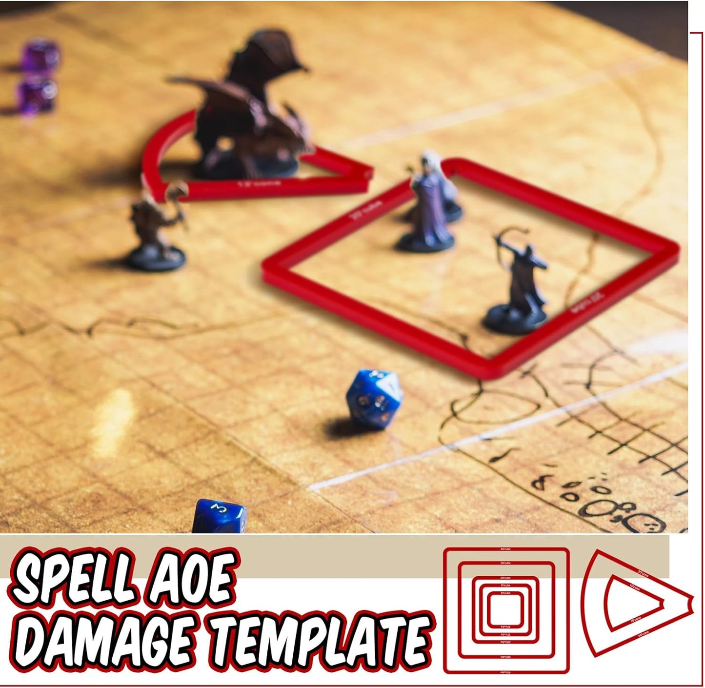 Sintuff 15 Pcs Spell AOE Damage Template Translucent Acrylic Area of Effect Spell Set Include 5 Cube 4 Circle 2 Cone 4 Line Templates for Gifts Tabletop RPG Gaming Accessories(Red)