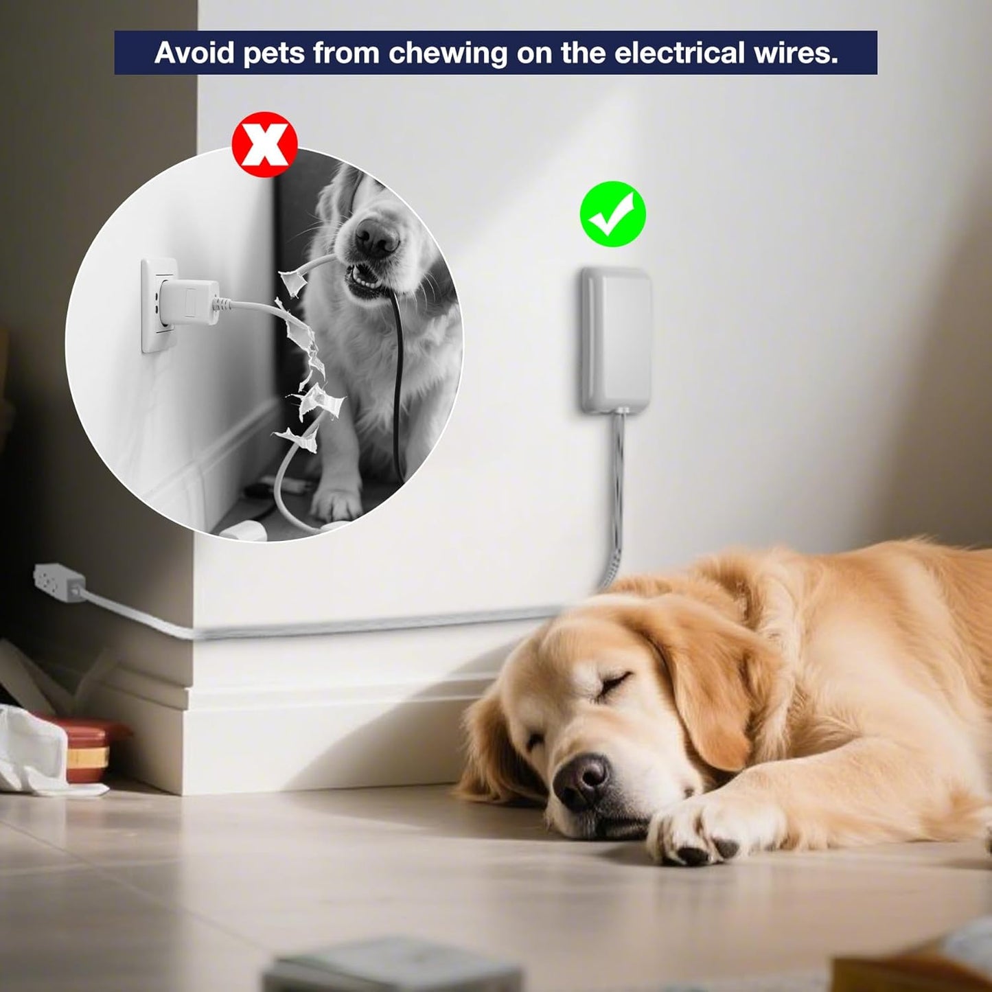 Flat Plug Extension Cord 6FT - 3 Outlets Power Strip with Ultra Thin Detachable Baby Proofing Outlet Cover Behind TV Furniture ETL Listed 13A 125V 1625W White