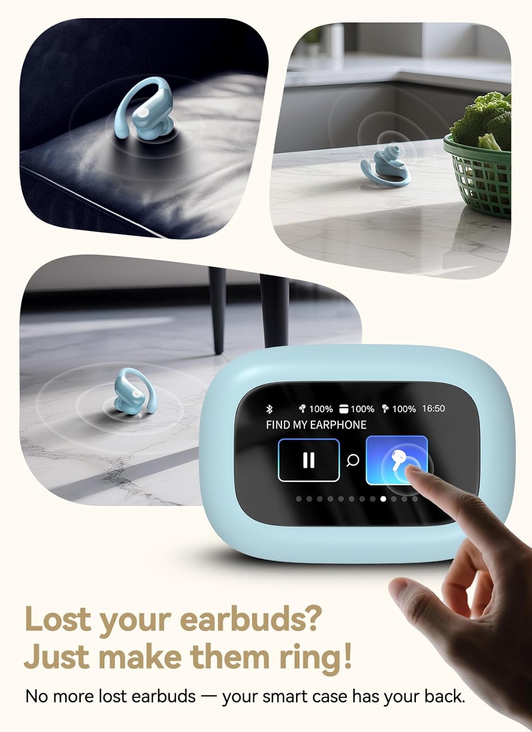 Wireless Earbuds, ANC Noise Cancelling Sport Ear Buds with Multifunctional Touch Screen, Bluetooth 5.4 Headphones, Bass Stereo Sound, 5 EQ Over The Ear Earbuds for Sports/Workout/Gym-Sky Blue