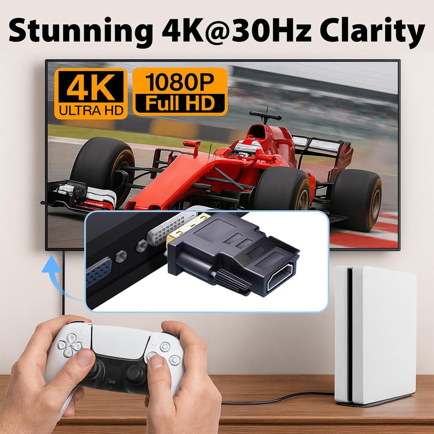 DVI to HDMI Adapter, 2-Pack – Bi-Directional DVI-D Male to HDMI Female Converter – 4K/30Hz UHD Video Support for Monitor, HDTV, Projector, PC, PS4, Laptop – Gold-Plated Connectors