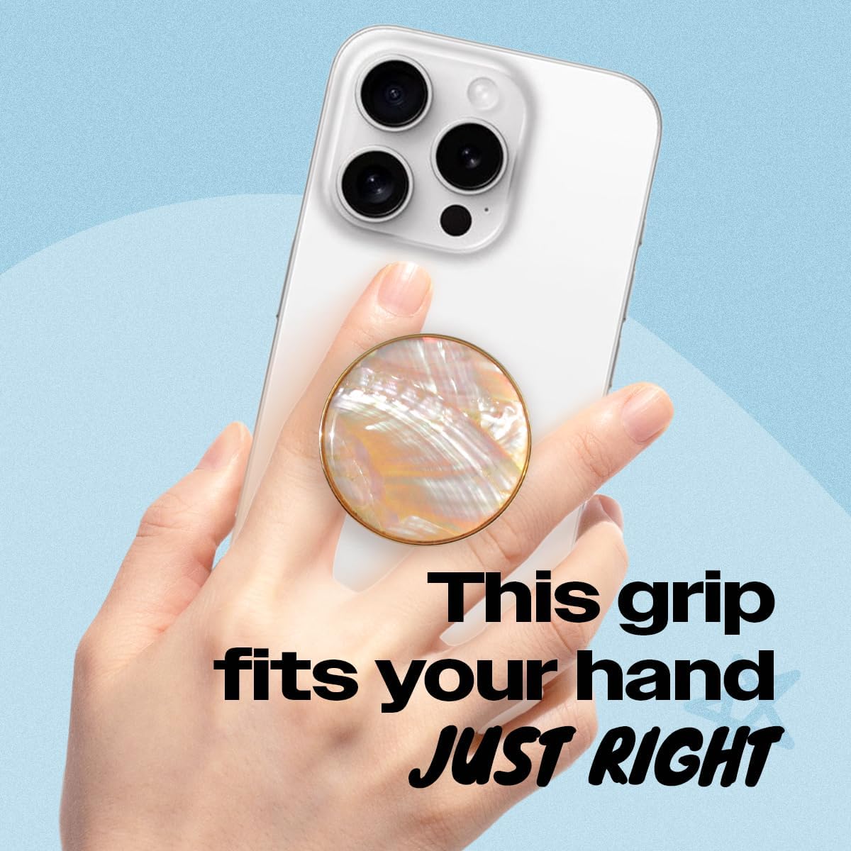 OnTheGrip Cute Natural Seashell Design Round Shape Collapsible Mobile Phone Grip Stand Holder for Smartphone Tablet Cell Phone Accessory (Crème)