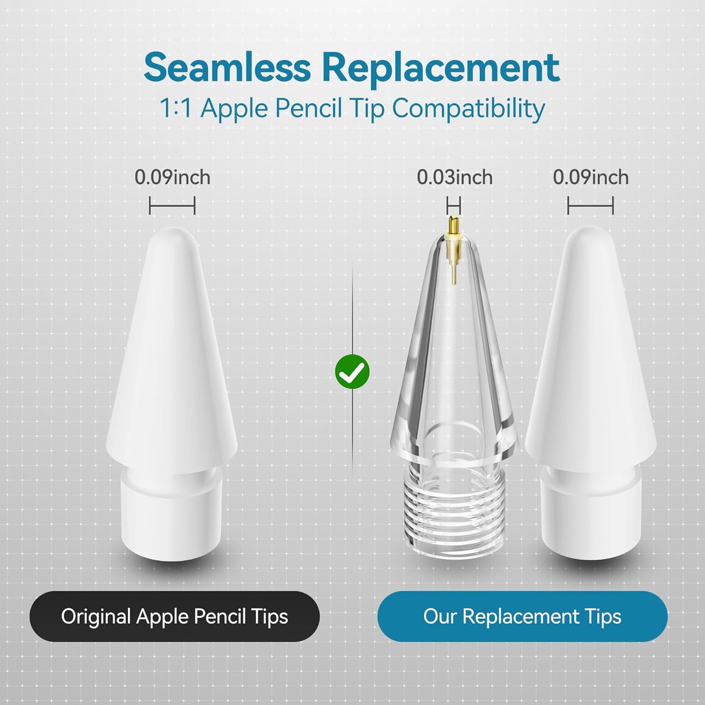 Chrome Metal Tips for Apple Pencil Pro/1st/2nd & USB-C, 2 Pack Durable Pencil Tip Replacement, Precise Control Stylus Tip, Real Pen Feel for Drawing & Note-Taking, iPad Pencil Nibs Accessory