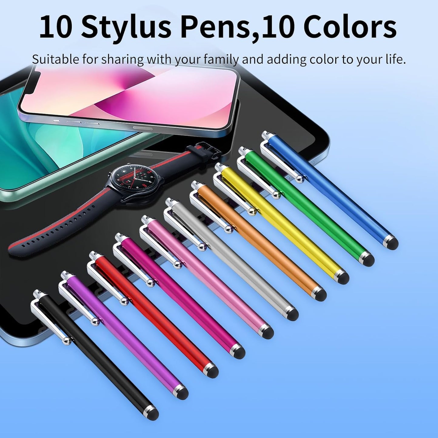 10 Pack Stylus Pen,High Precision and Sensitivity Stylus for Everyday Writing,Stylus Pen for Touchscreen Drawing,Universal Stylus Compatible with All Touch Screens,10 Colors