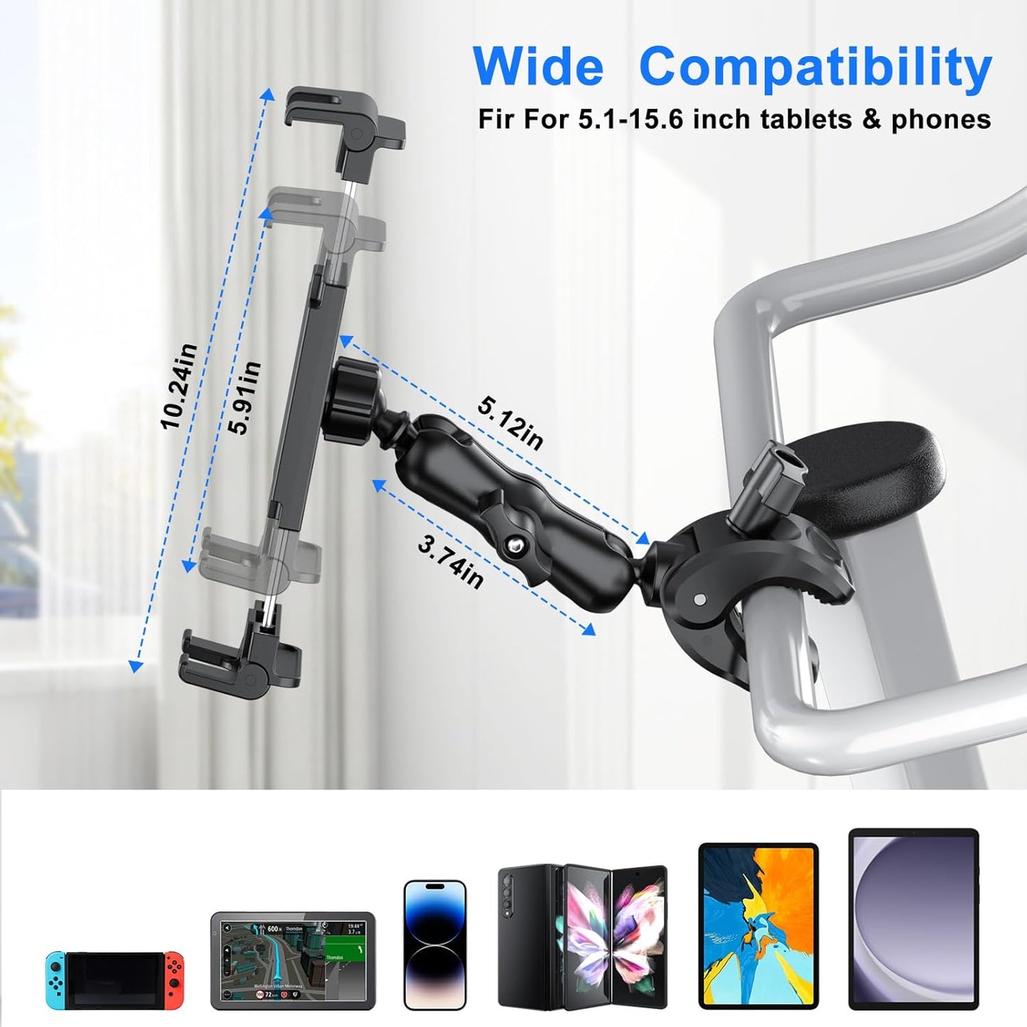 PLDHPRO Tablet Holder for Mic Stand 360° Swivel iPad Music Stand Mount for Microphone with Clamp, Musicians Stage Portable Stands Guitar Tripod Accessories Compatible 5.1-15.6'' Devices