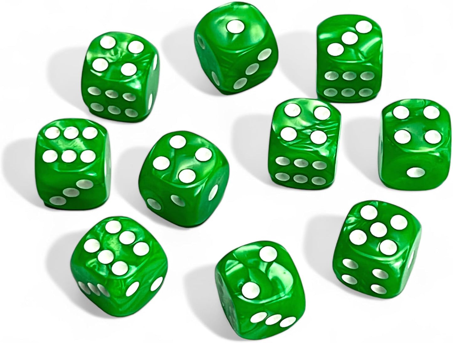 Luck Lab 10-Piece Acrylic D6 Dice Pack - Green Pearl (16mm, Hexahedron) for RPG, MTG, DND, Table Games