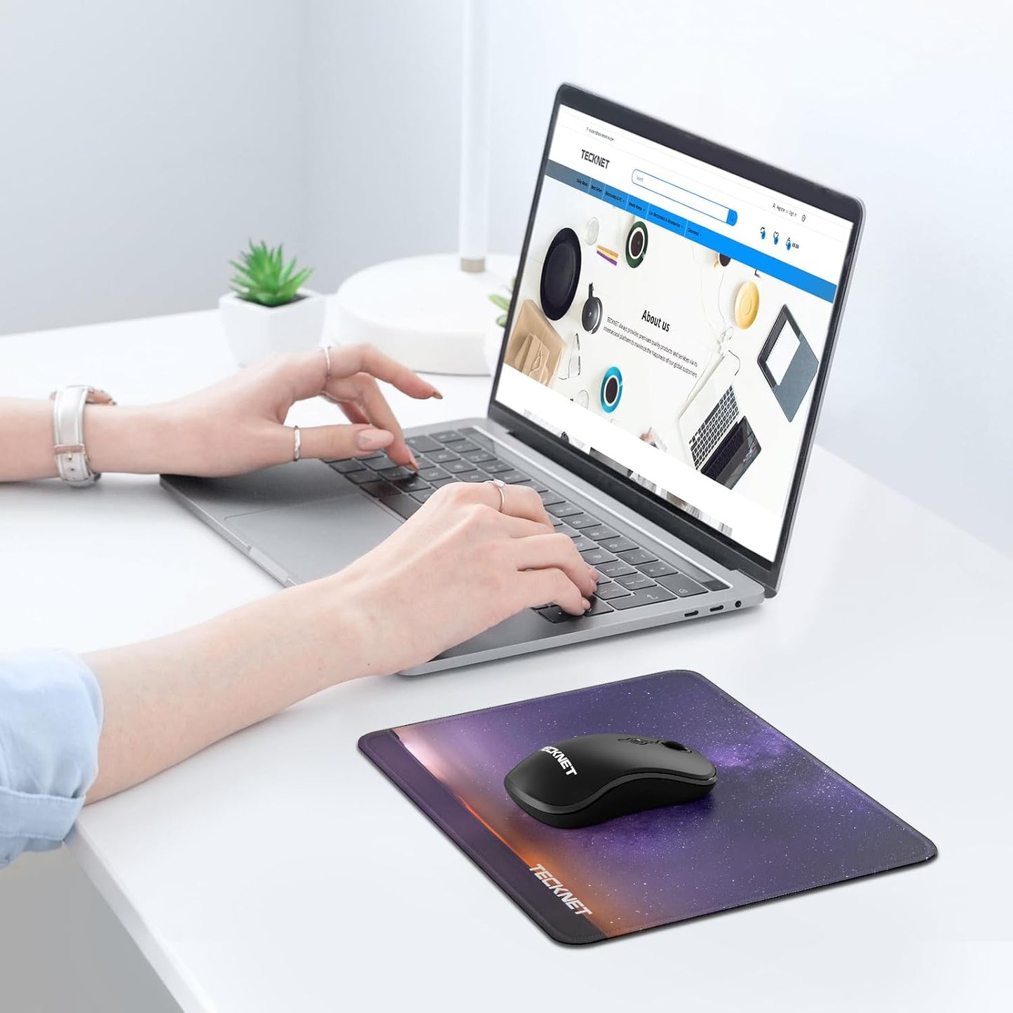 TECKNET Mouse Pad with Anti-fray Stitching, Waterproof Surface & Non-Slip Rubber Base with Stitched Edges Gaming Mouse Mat for Laptop，Compatible with Laser and Optical Mice- Dark Purple Galaxy