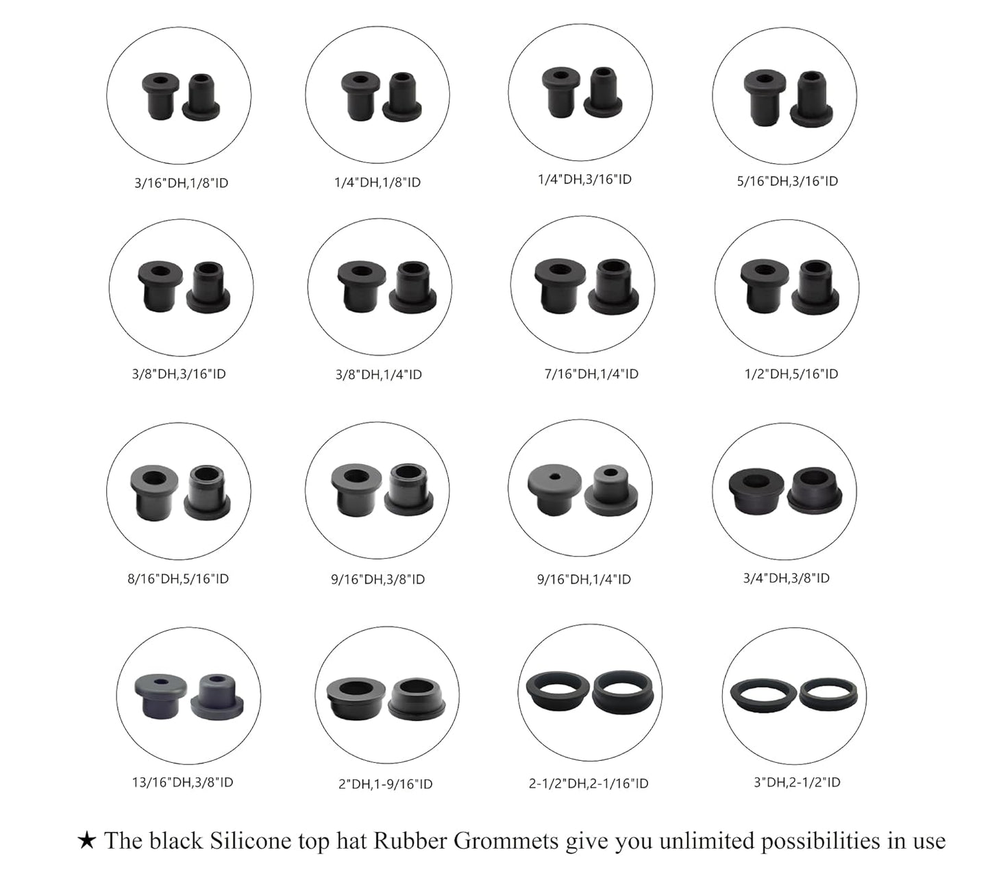 2 pcs 2-1/2" Drill Hole，2-1/16" ID Black Silicone Top hat Rubber Grommets for Wiring，Automotive，Firewall，Hole Plug，Desk，Screw，Water and Gas Pipe，Drain，House Siding，Cable Bushing，Glass，Wire Plug