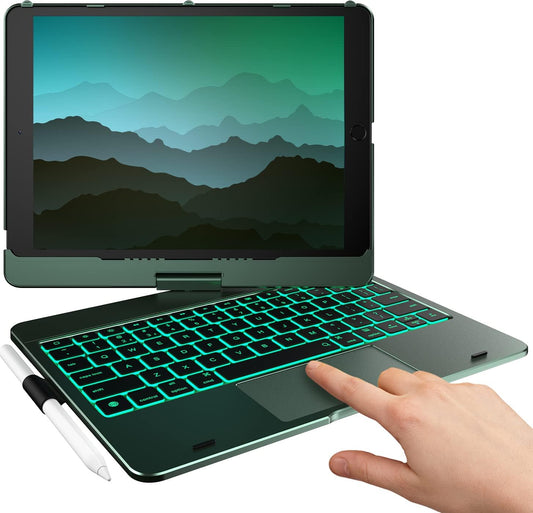 typecase Touch iPad 9th Generation Case with Keyboard (10.2", 2021), Multi-Touch Trackpad, 10 Color Backlight, 360° Rotatable, Thin & Light for iPad 8th Gen, 7th Gen, Air 3, Pro 10.5 (Midnight Green)
