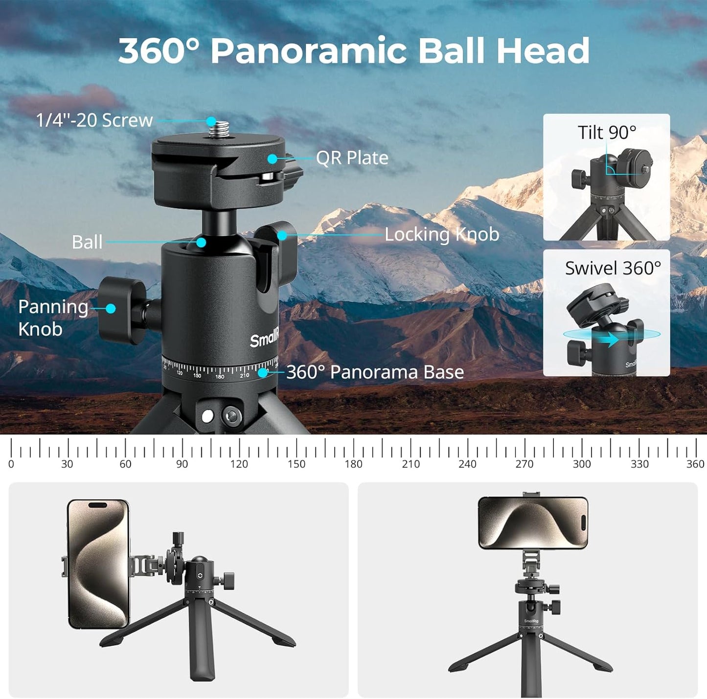SmallRig Portable Mini Desktop Tripod, Aluminum Alloy Compact Small Tabletop Tripod with 360° Ball Head, 1/4 Screws Quick Release Plate for DSLR，Camera, Phone, Load up to 11 Pounds - 4630