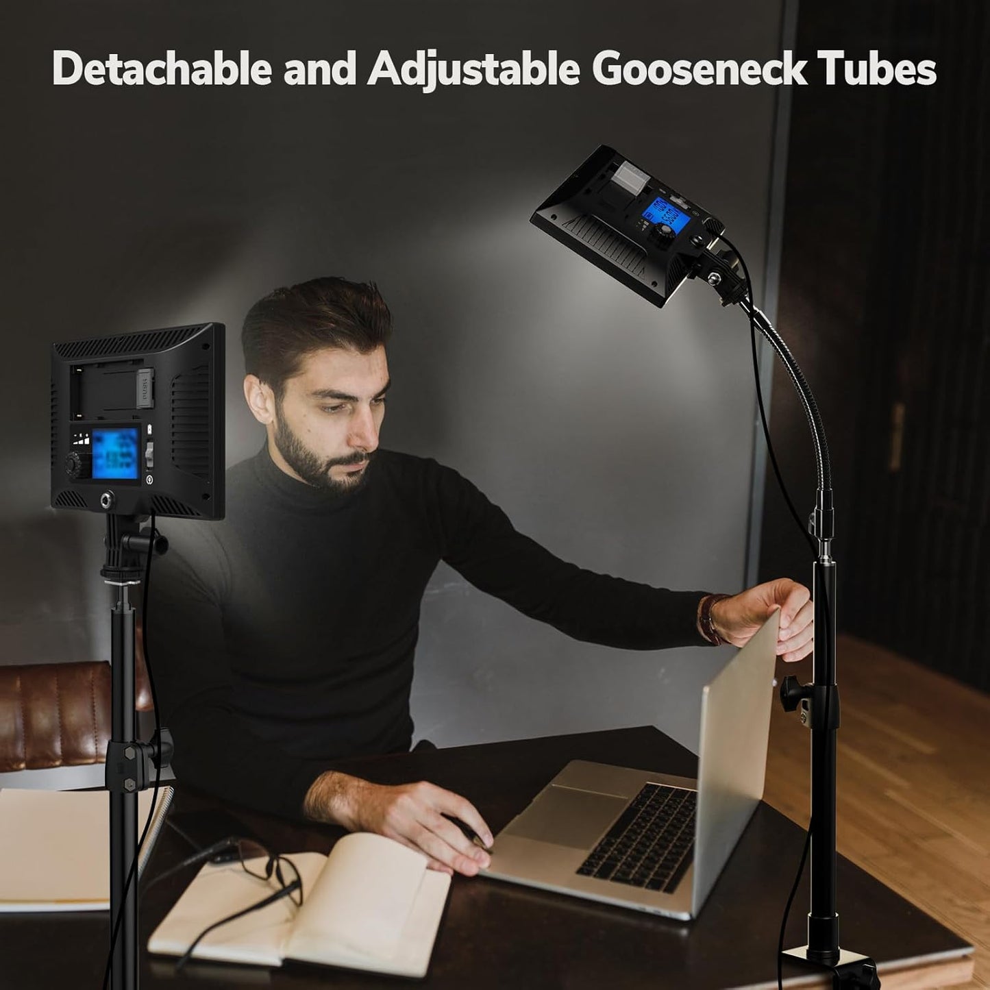 2-Pack Key Light Panel Kit, LED Video Light Dimmable Bi-Color 3200-5600k Video Conference Lighting with Gooseneck Tubes Desk Light for Podcast/Streaming/Gaming/Zoom Meetings/Broadcast/Tiktok