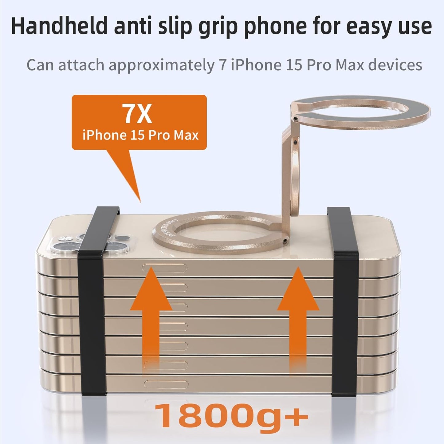 RESPECTED BRO-Magnetic-Phone-Ring-Holder with Dual Rings, Compatible with iPhone 16/15/14/13/12, Multifunctional Stand for Desk,Office,Gym,Kitchen & All Metal Surfaces, Finger Loop Grip (Desert Gold)