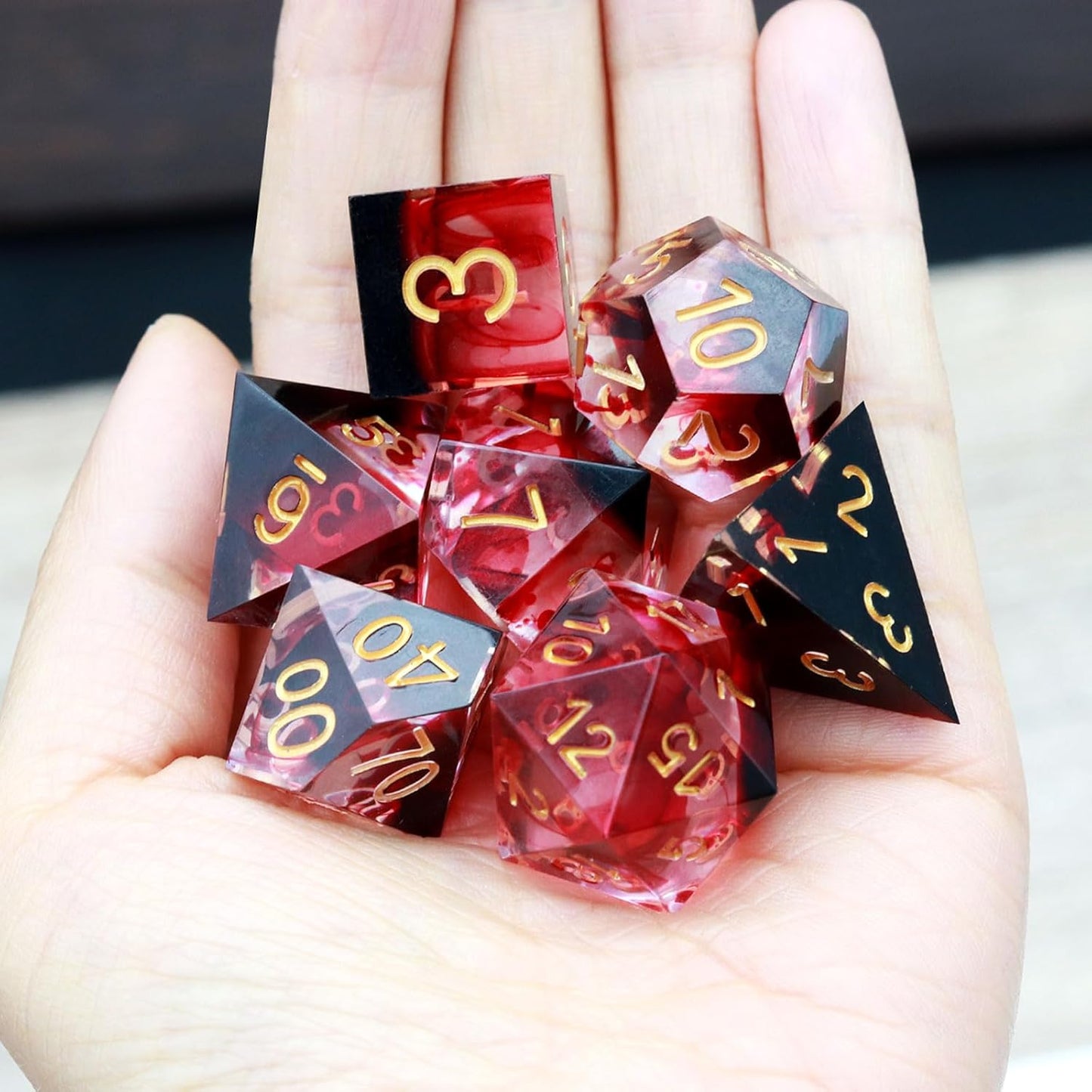 Haxtec Sharp Edge DND Dice Set Red Blood Swirls Resin Dice D&D Dice for RPG Role Playing Games Compatible with Dungeons and Dragons Gift
