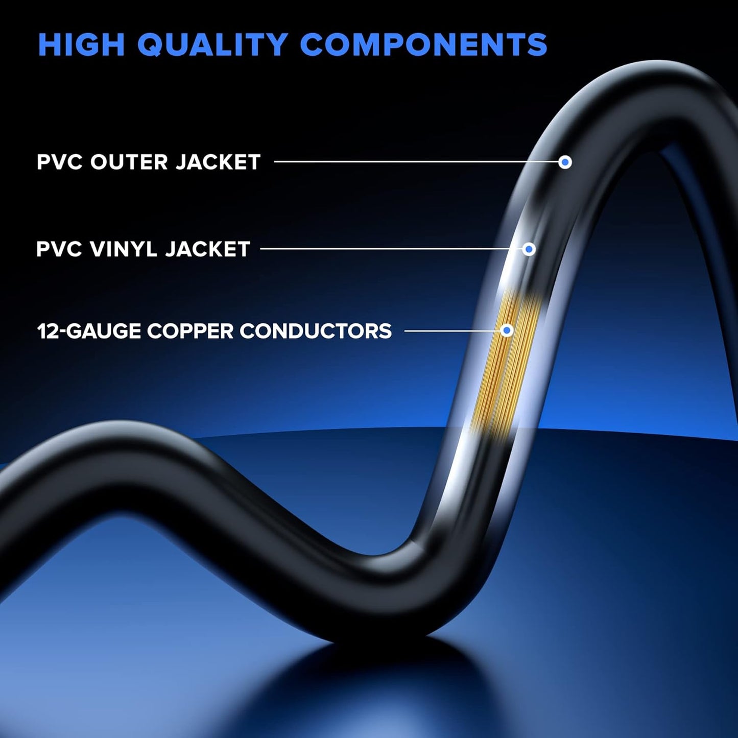 Maximm Extension Cord Splitter 12/3 AWG 1 to 3 Outlet, 25 Ft Black Indoor Outdoor Rated, Heavy Duty Power Cords with Multiple outlets, 12 Gauge Wire Grounded