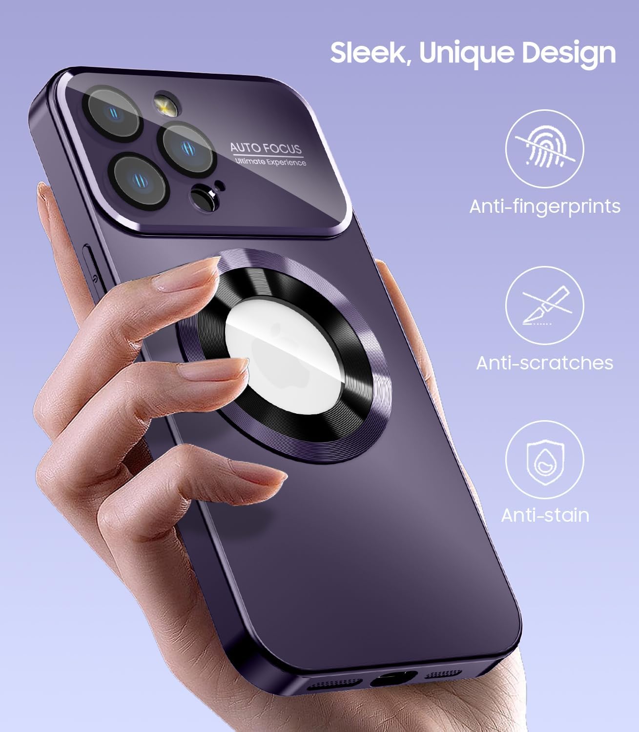 Magnetic for iPhone 12 Pro Case, Compatible with MagSafe, Built-in Camera Lens Protector, Logo View, Military Grade Drop Proof Phone Case Cover, Purple