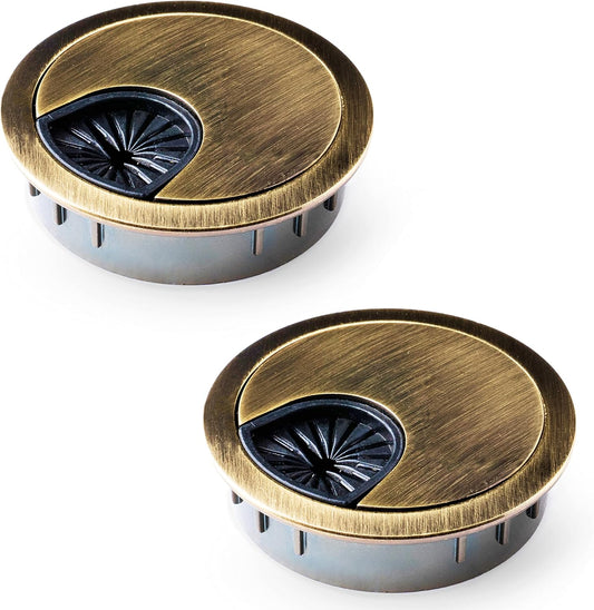 MAHDPRO Metal Desk Grommet 2 Inch (50 mm) Pack of 2-Bronze Zinc Alloy Metallic Desk Cord Hole Cover to Arrange Cables & Wires Through Computer Table/Countertops