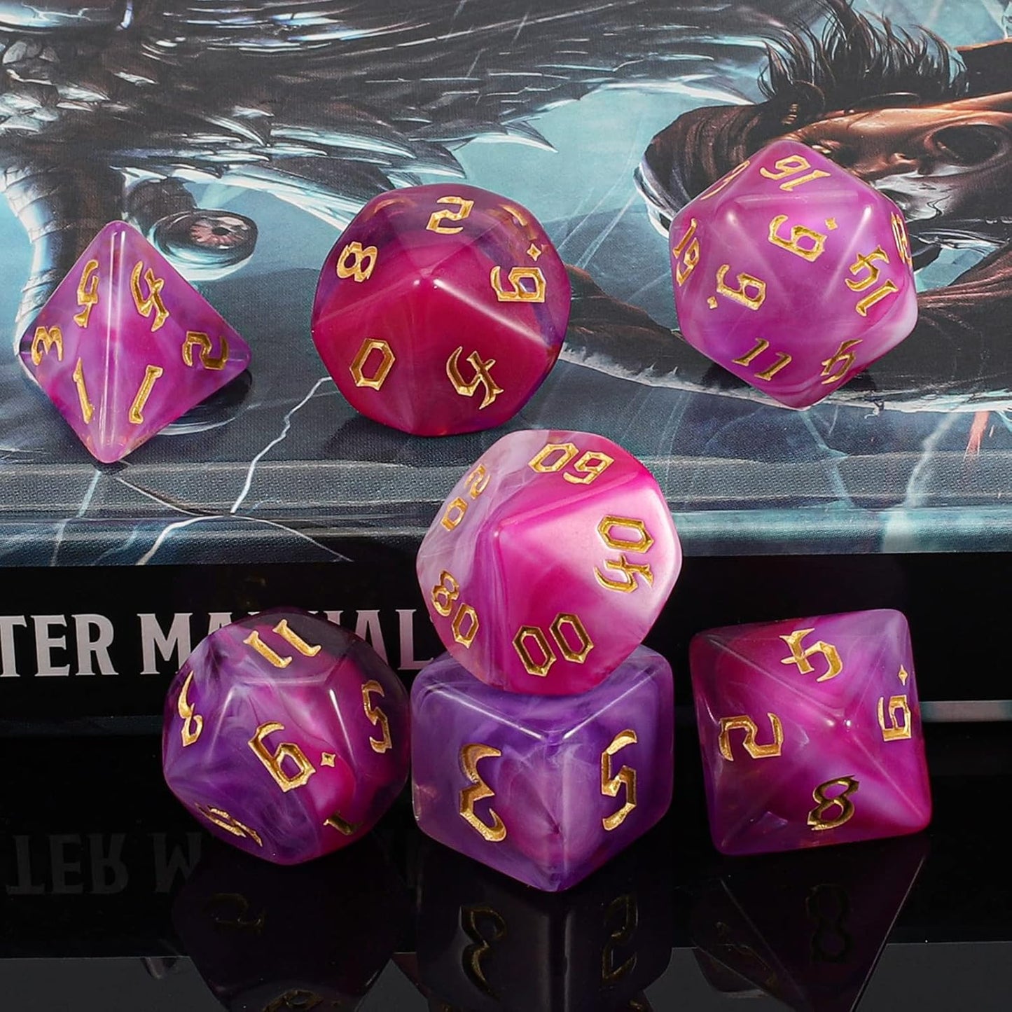 QMAY DND Dice Set -D&D Polyhedral Dice (7 Pcs) for Dungeons and Dragons (Purpulr and White)