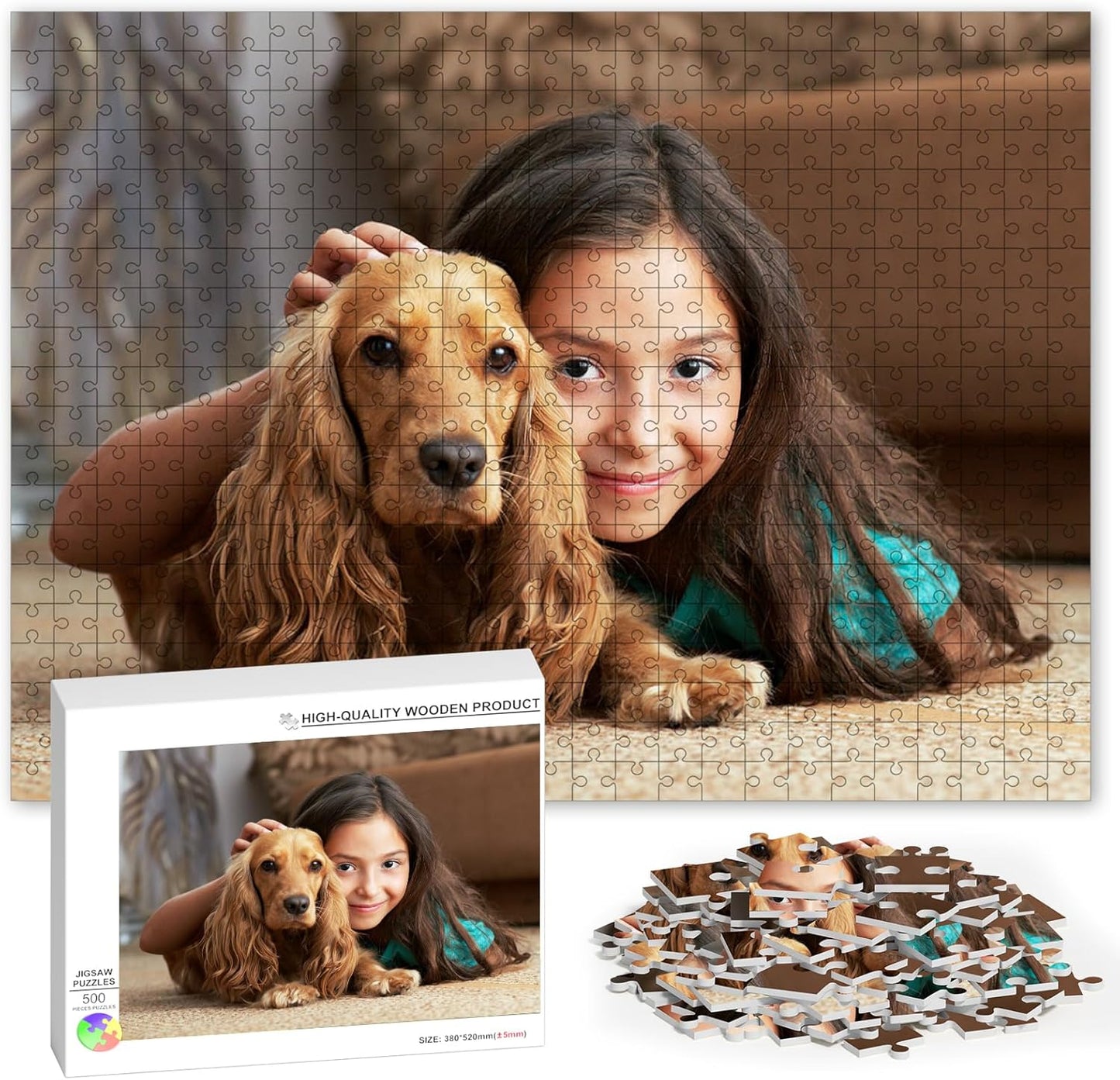 Personalized Photo Puzzles, Custom Jigsaw Puzzle for Adults, Customized Puzzle for Family, Wedding, Pet 500 Pieces, Unique Custom Keepsake Fun and Engaging for All Ages(20.5 * 15In Horizontal)