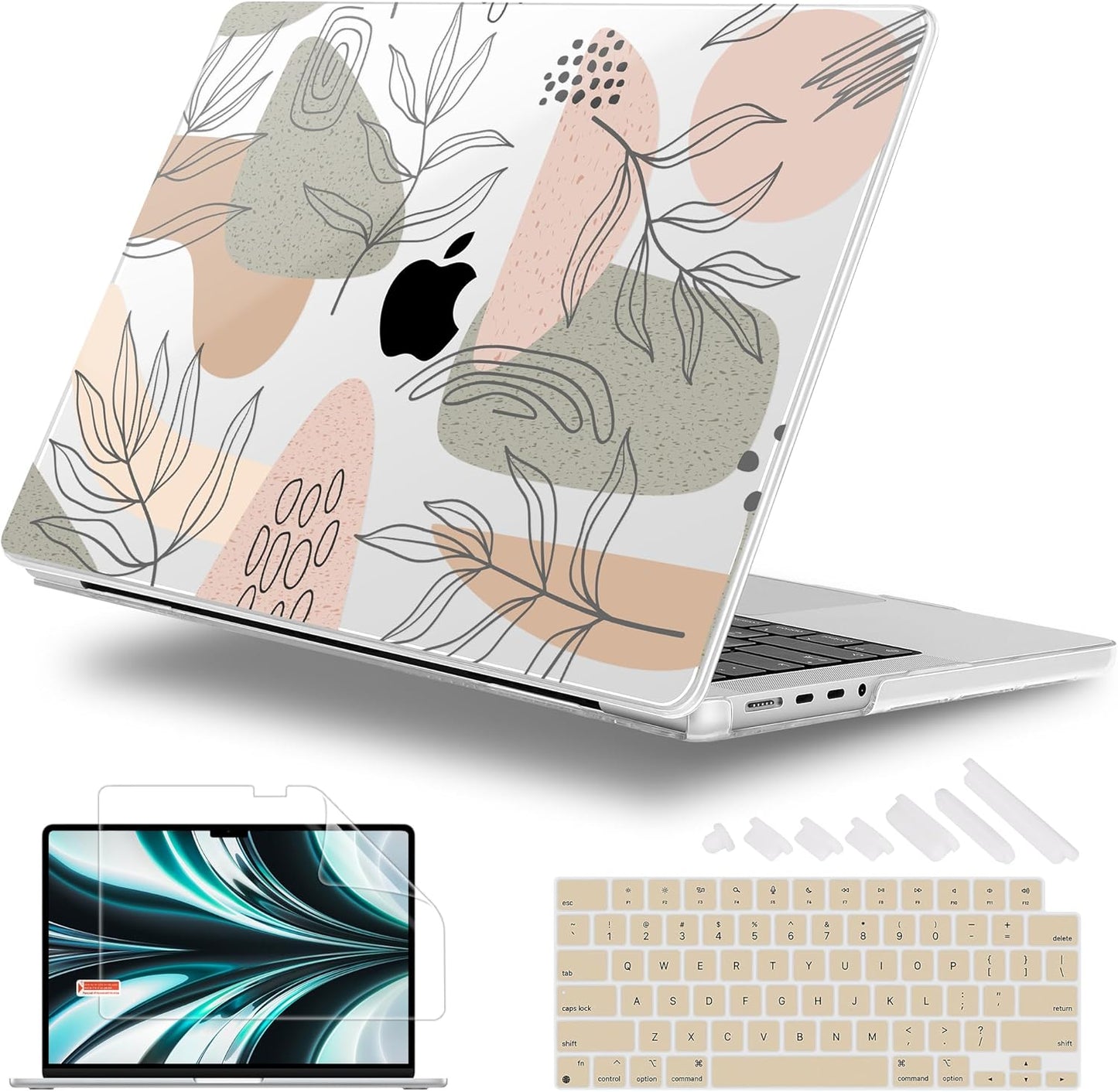 for MacBook Pro 16 inch Case 2021 2022 2023 2024 Release A3186 A3403 M4 A2991 M3 A2780 M2 A2485 M1 Pro/Max, Hard Shell Case with Screen Protector & Keyboard Cover, Tropical Leaves