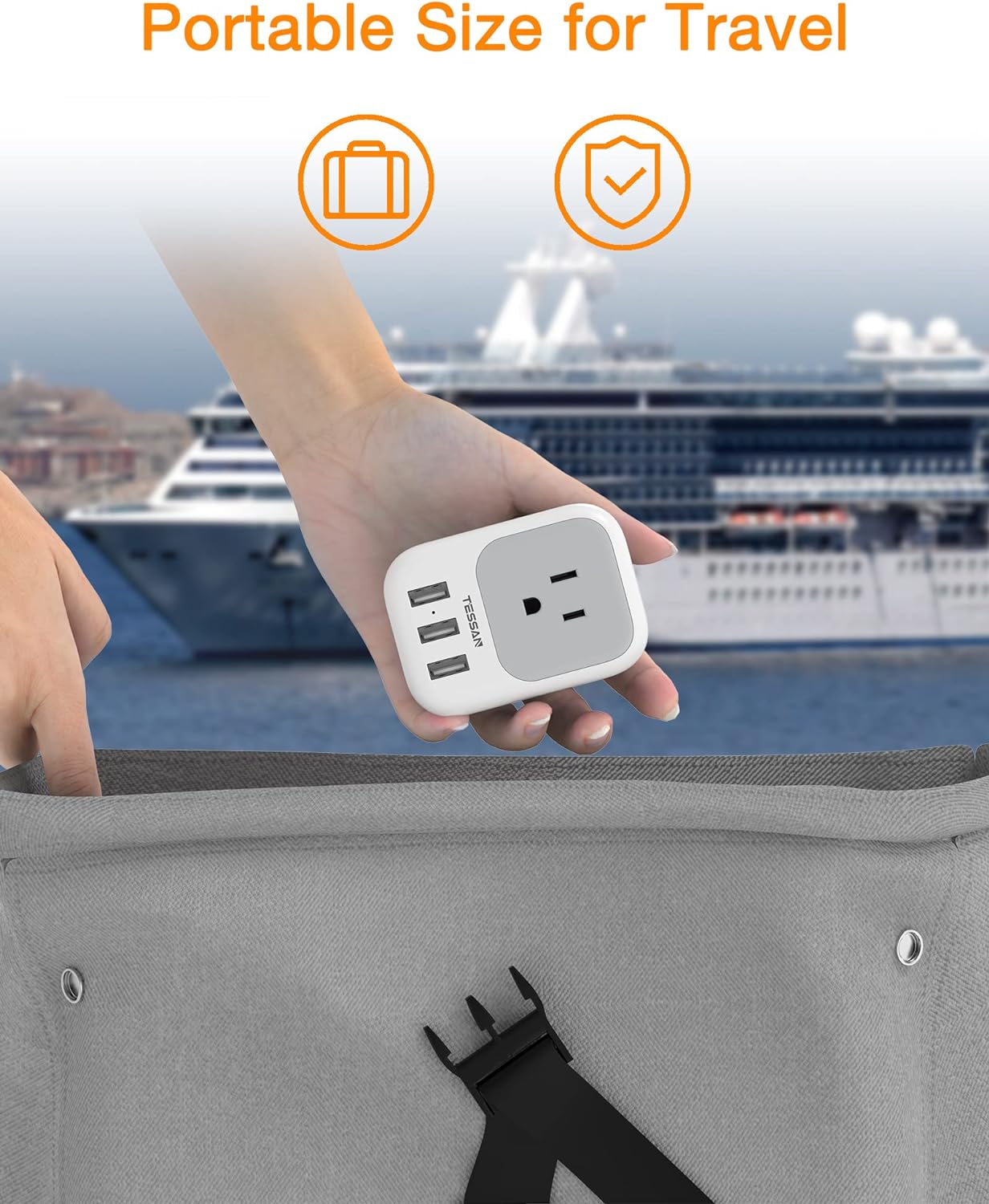 TESSAN USB Charger Block, Wall Plug Adapter with Electrical 4 Box Splitter 3 USB Wall Charger Ports, Multi Plug Outlet Extender Charging for Cruise, Travel, Office, Dorm Essentials