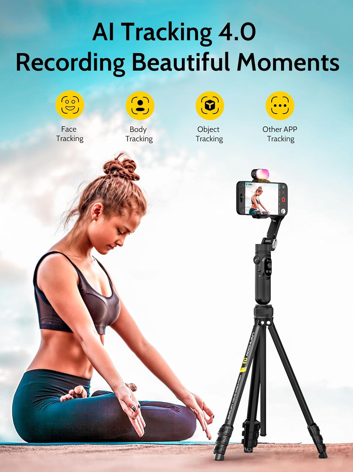 3-Axis Gimbal Stabilizer for iPhone & Android w/RGB Light, Handheld Phone Gimbal for Video Recording w/AI Tracking,1/4 Thread, Extendable Tripod, Padded Carry Bag(Smart X Complete Combo1)